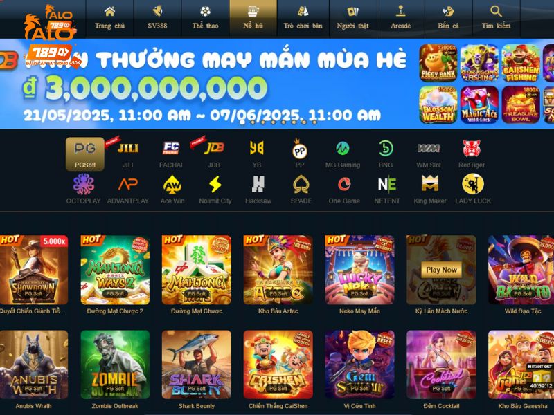 Nổ hũ ALO789 gồm nhiều trò chơi quay cuộn trúng hũ nổ